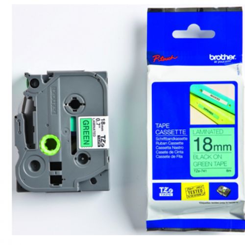 BROTHER Fita laminada verde/ preto 18mm , Brother , BROTZE741 , 4977766691970
